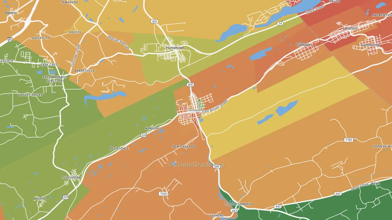 Tamaqua, PA Map of Robbery Rates
