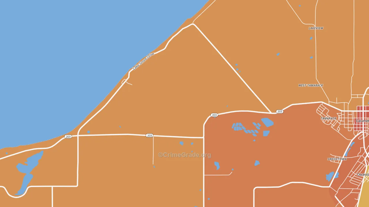 Tamarack, MI Map of Robbery Rates