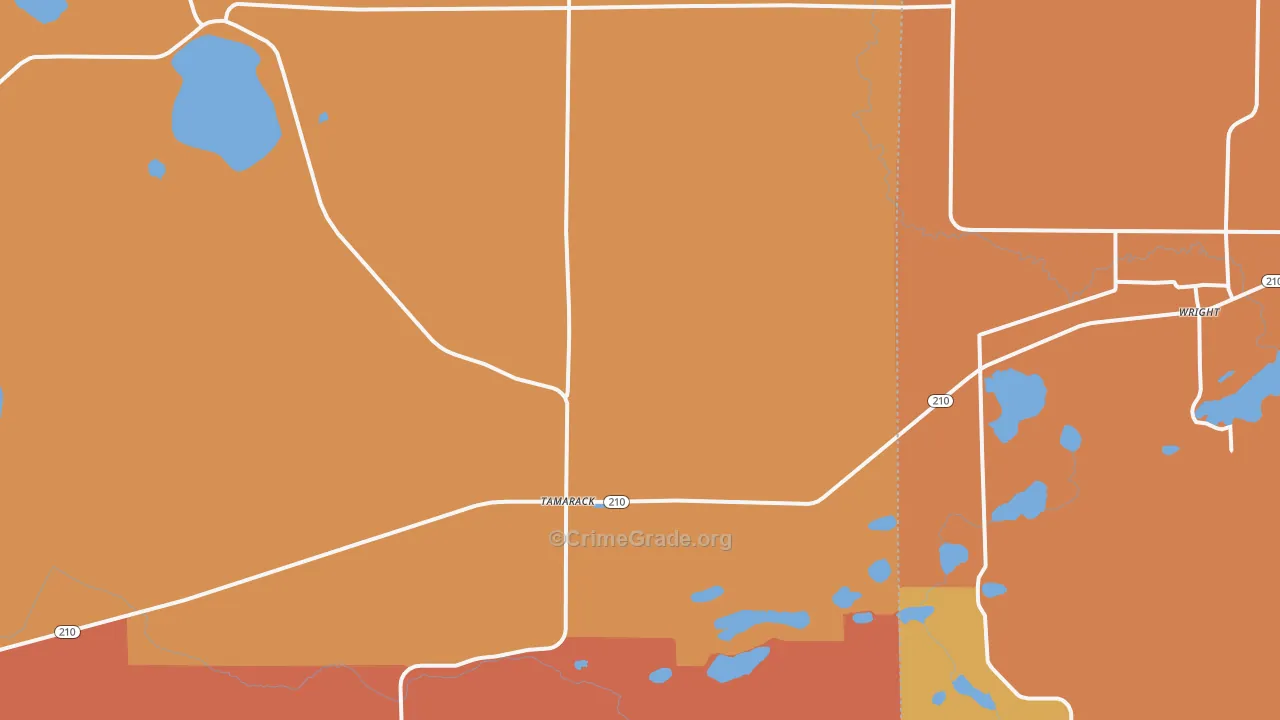 Tamarack, MN Map of Robbery Rates