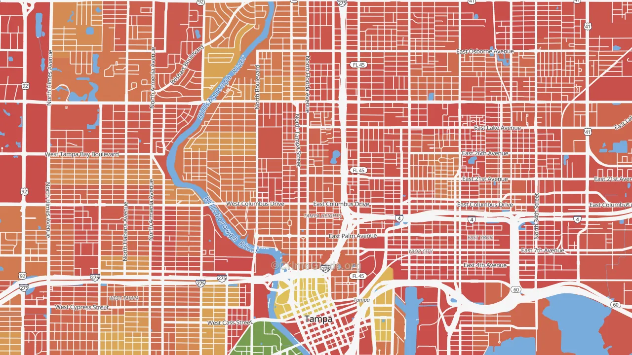 Tampa Heights, Tampa, FL Map of Robbery Rates