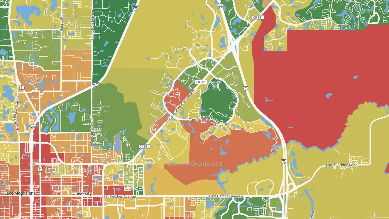 Tampa Palms, Tampa, FL Map of Robbery Rates