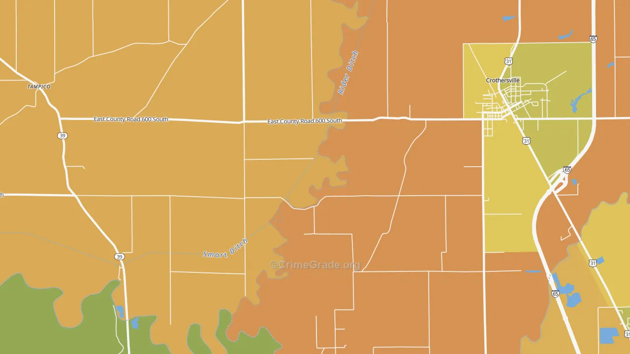 Tampico, IN Map of Robbery Rates