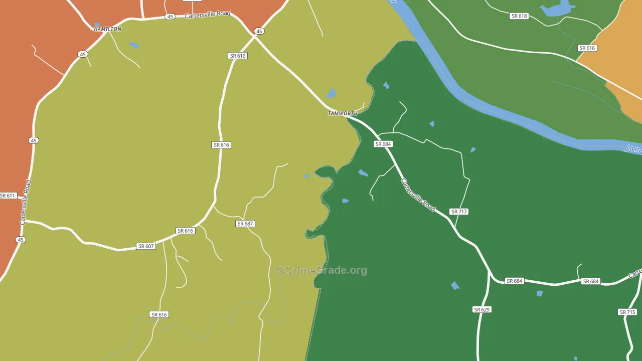Tamworth, VA Map of Robbery Rates
