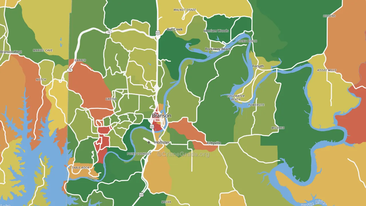 Taney County, MO Map of Robbery Rates