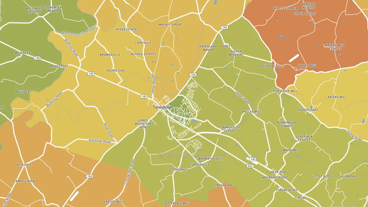 Taneytown, MD Map of Robbery Rates