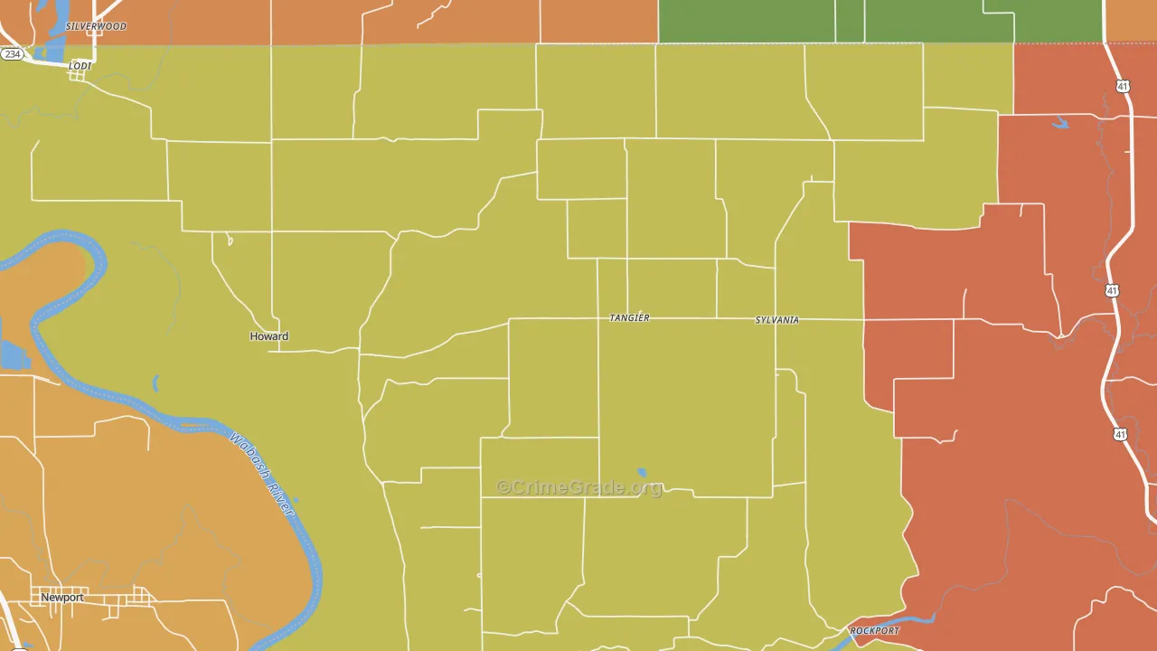 Tangier, IN Map of Robbery Rates