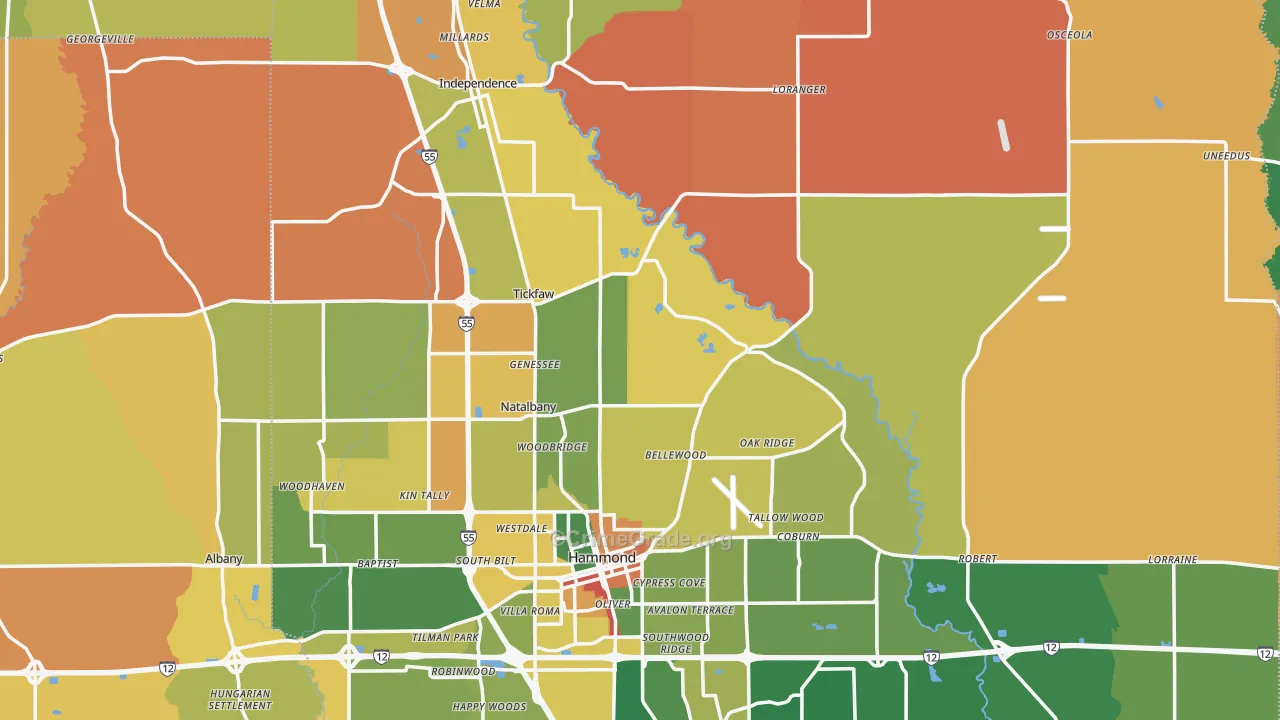 Tangipahoa Parish, LA Map of Robbery Rates