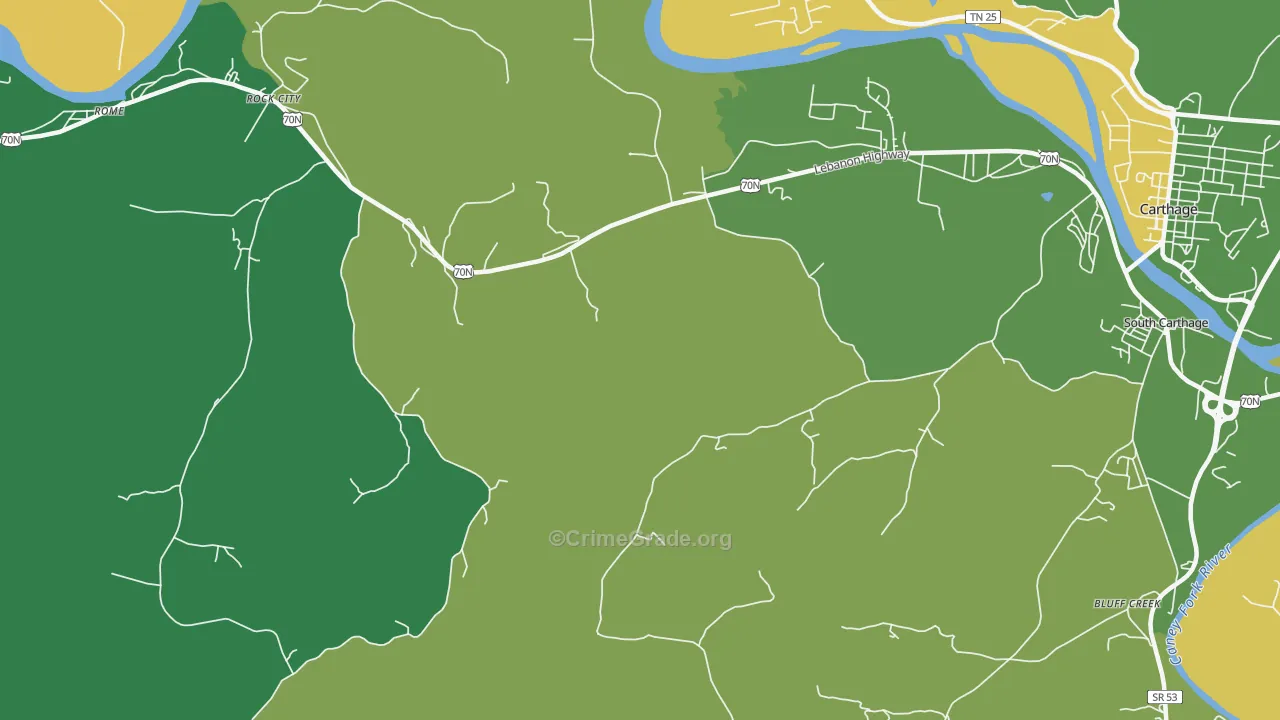 Tanglewood, TN Map of Robbery Rates