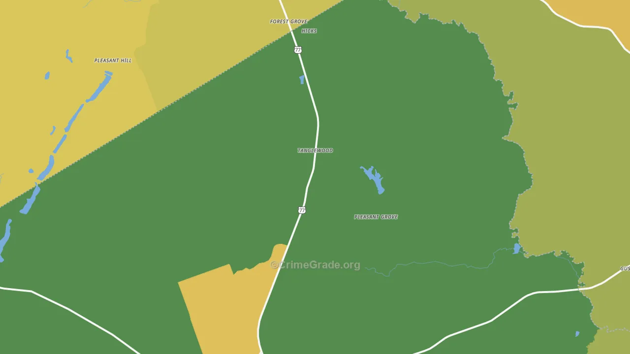 Tanglewood, TX Map of Robbery Rates
