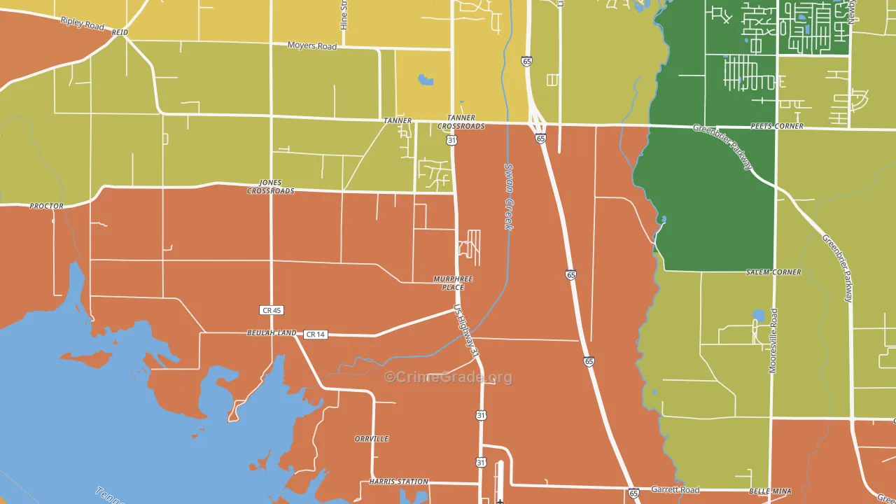 Tanner, AL Map of Robbery Rates