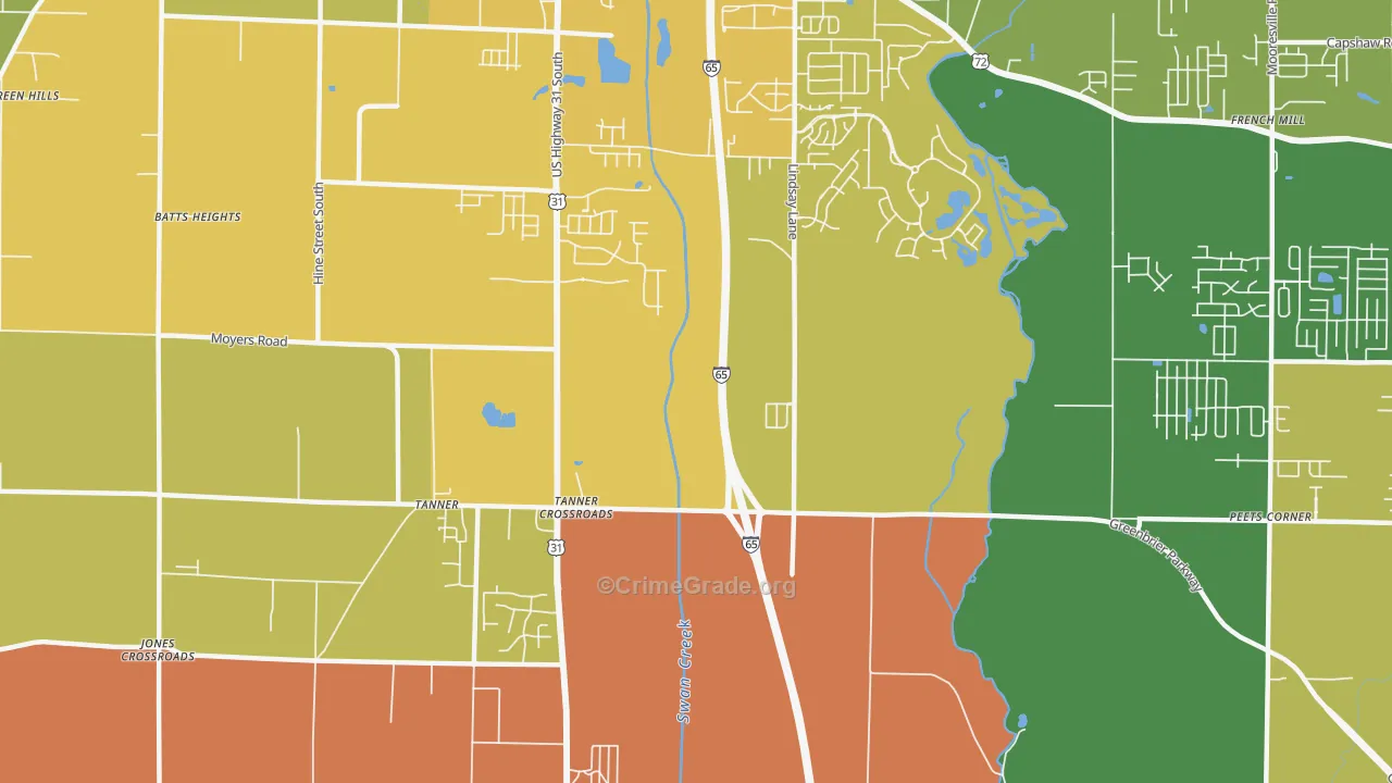 Tanner Crossroads, AL Map of Robbery Rates