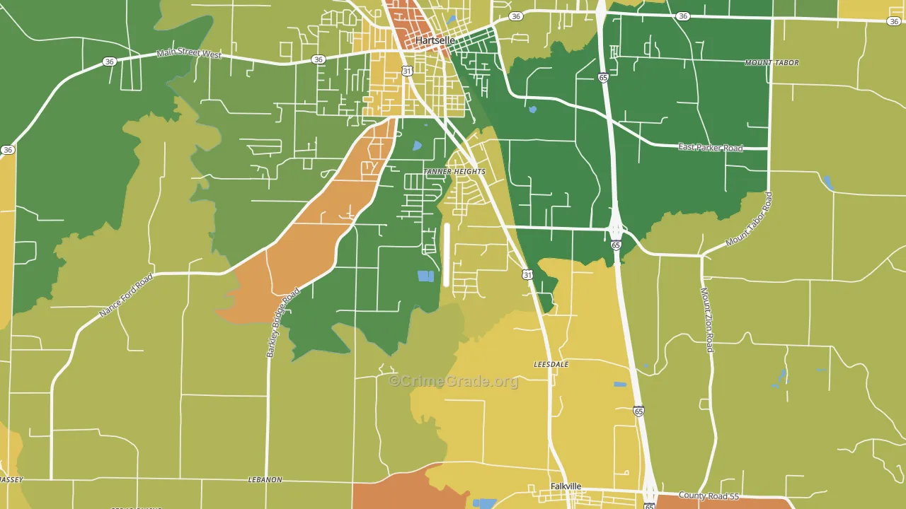 Tanner Heights, AL Map of Robbery Rates