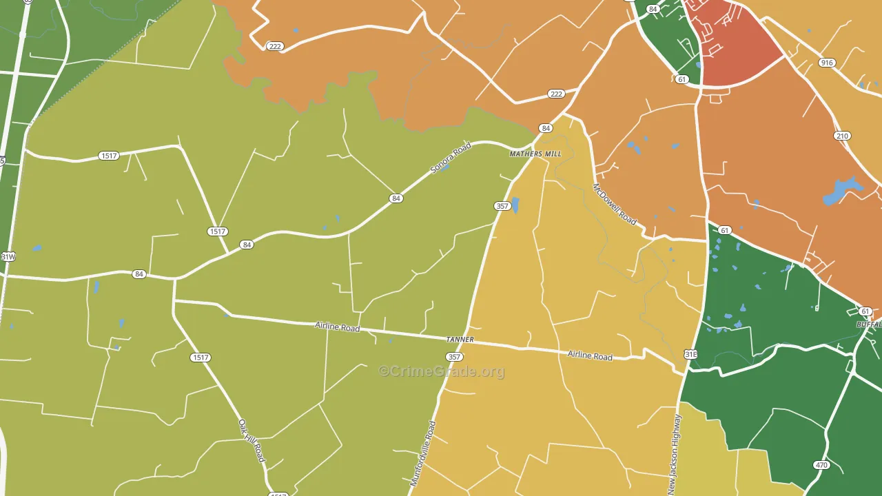 Tanner, KY Map of Robbery Rates