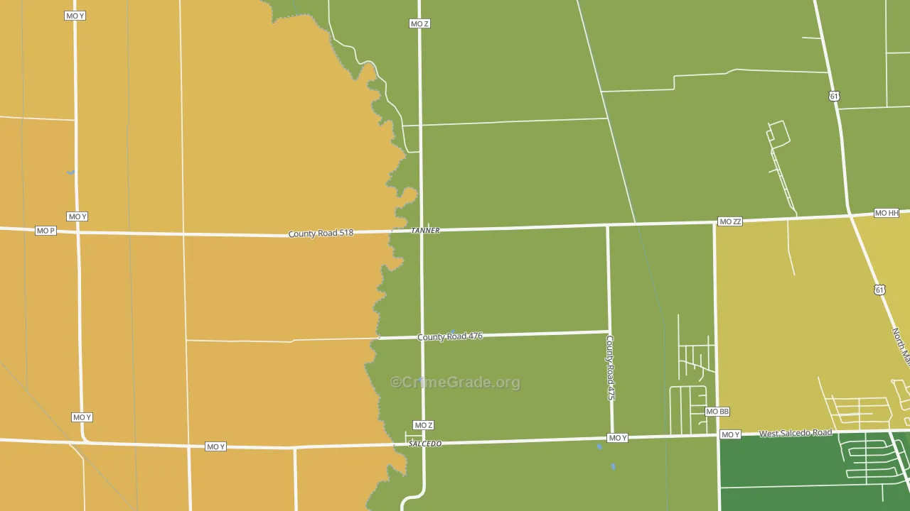 Tanner, MO Map of Robbery Rates