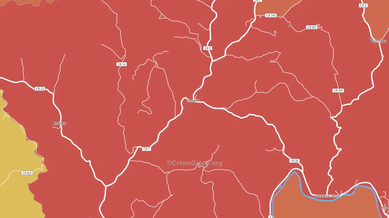 Tanner, WV Map of Robbery Rates