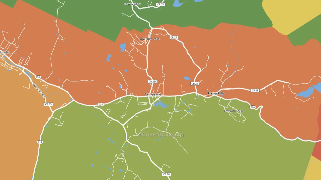 Tannersville, NY Map of Robbery Rates