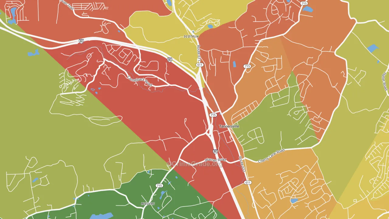 Tannersville, PA Map of Robbery Rates
