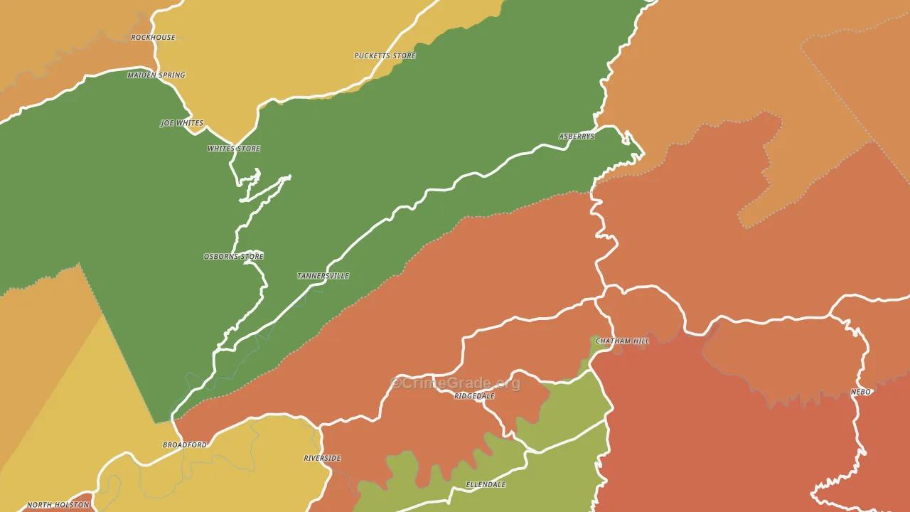 Tannersville, VA Map of Robbery Rates