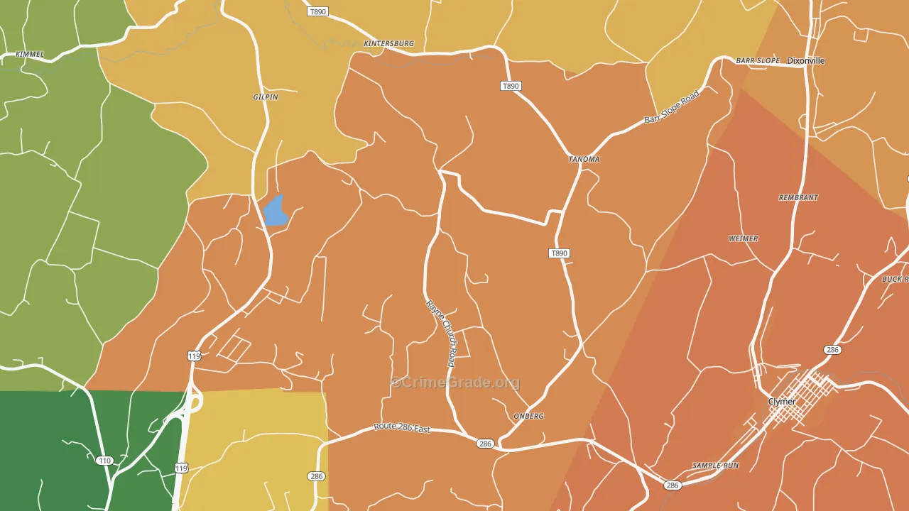 Tanoma, PA Map of Robbery Rates