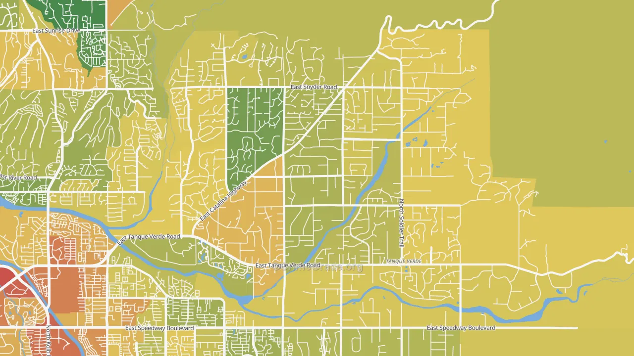 Tanque Verde, AZ Map of Robbery Rates