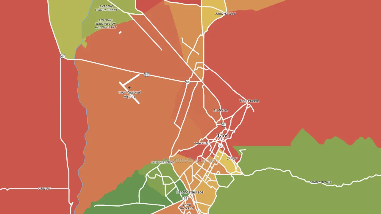 Taos County, NM Map of Robbery Rates
