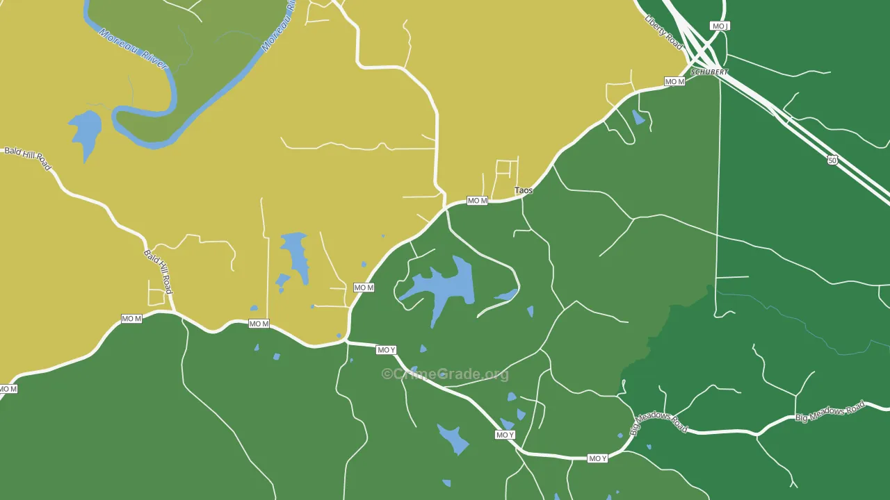 Taos, MO Map of Robbery Rates