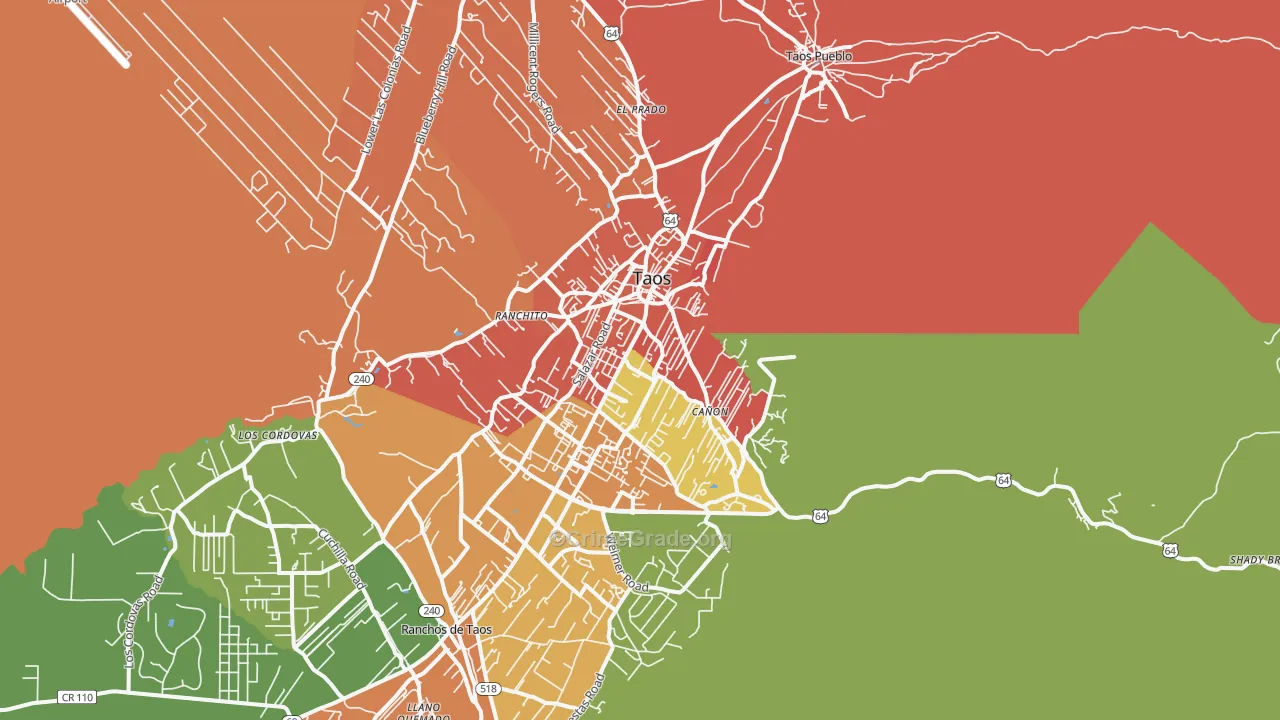 Taos, NM Map of Robbery Rates