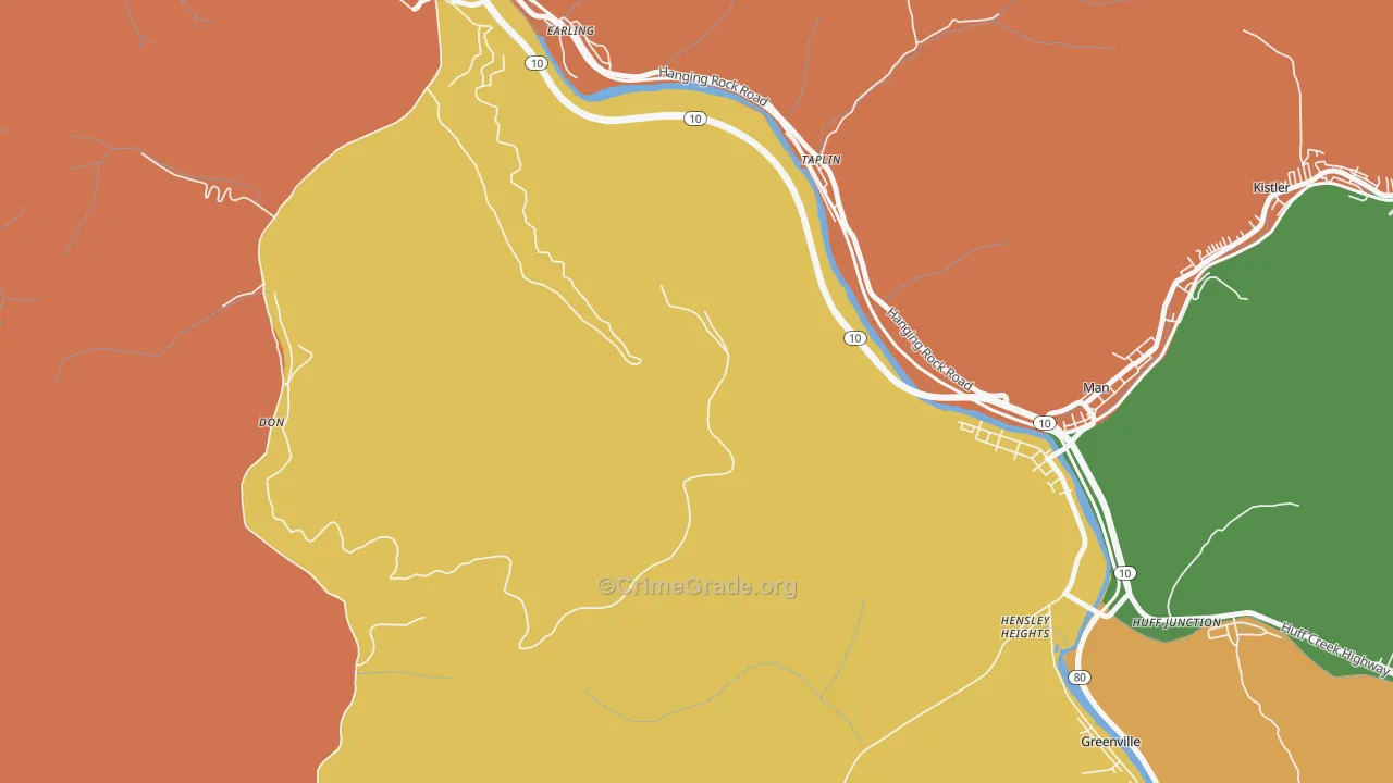 Taplin, WV Map of Robbery Rates