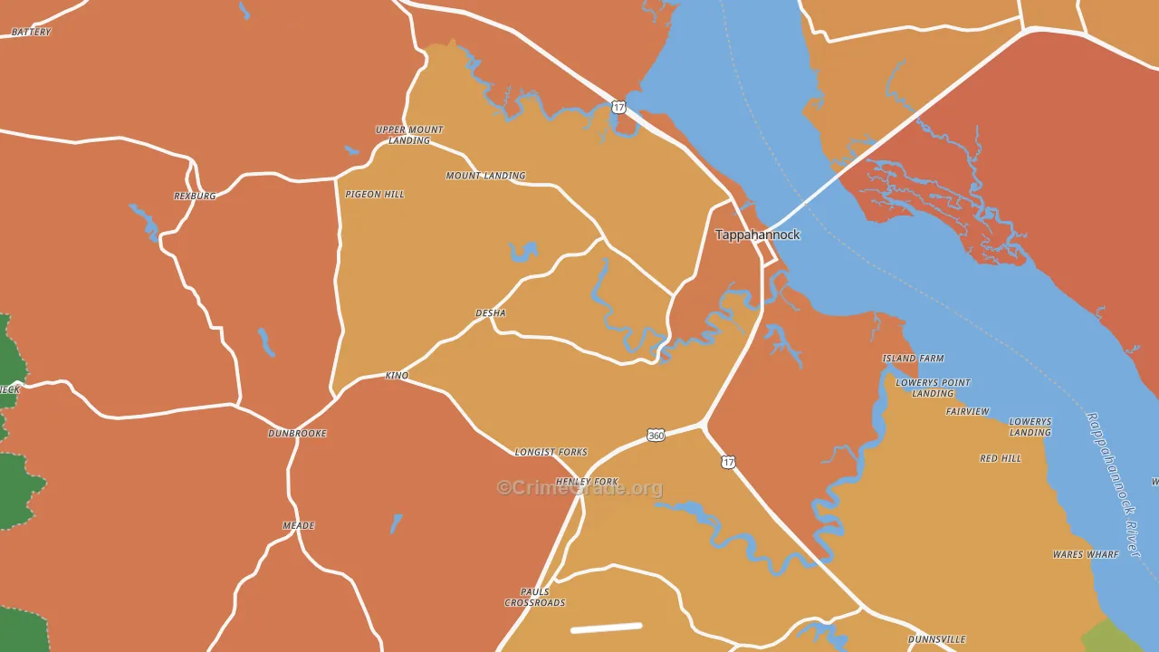 Tappahannock, VA Map of Robbery Rates