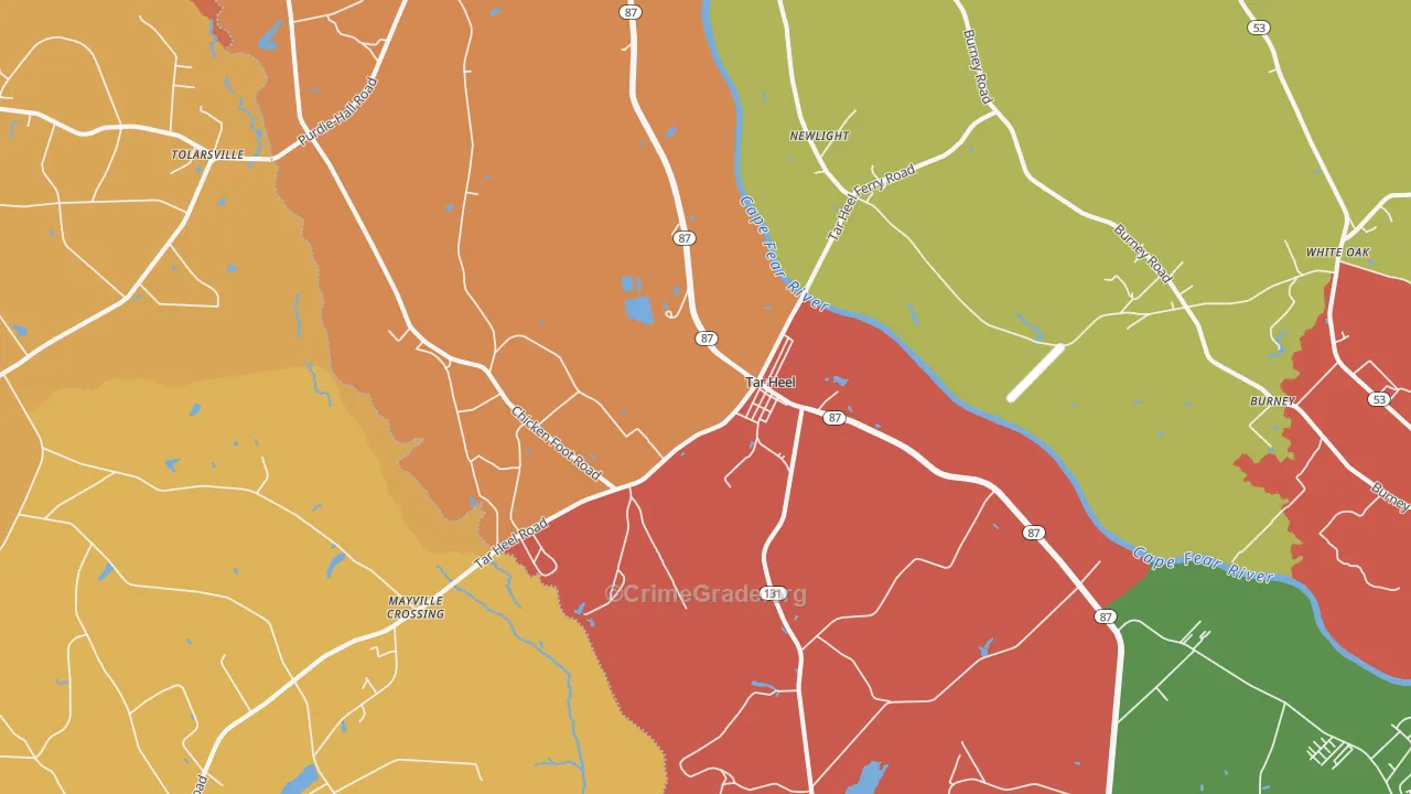 Tar Heel, NC Map of Robbery Rates