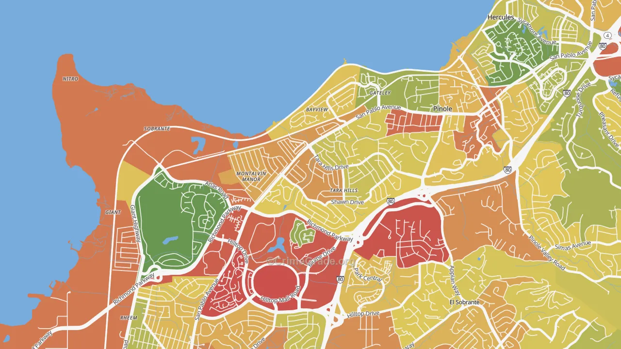Tara Hills, San Pablo, CA Map of Robbery Rates