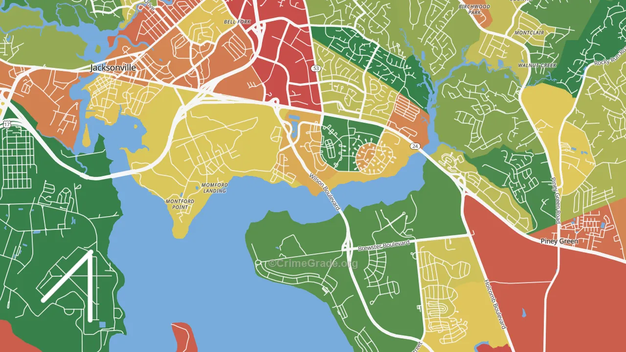 Tarawa Terrace, NC Map of Robbery Rates