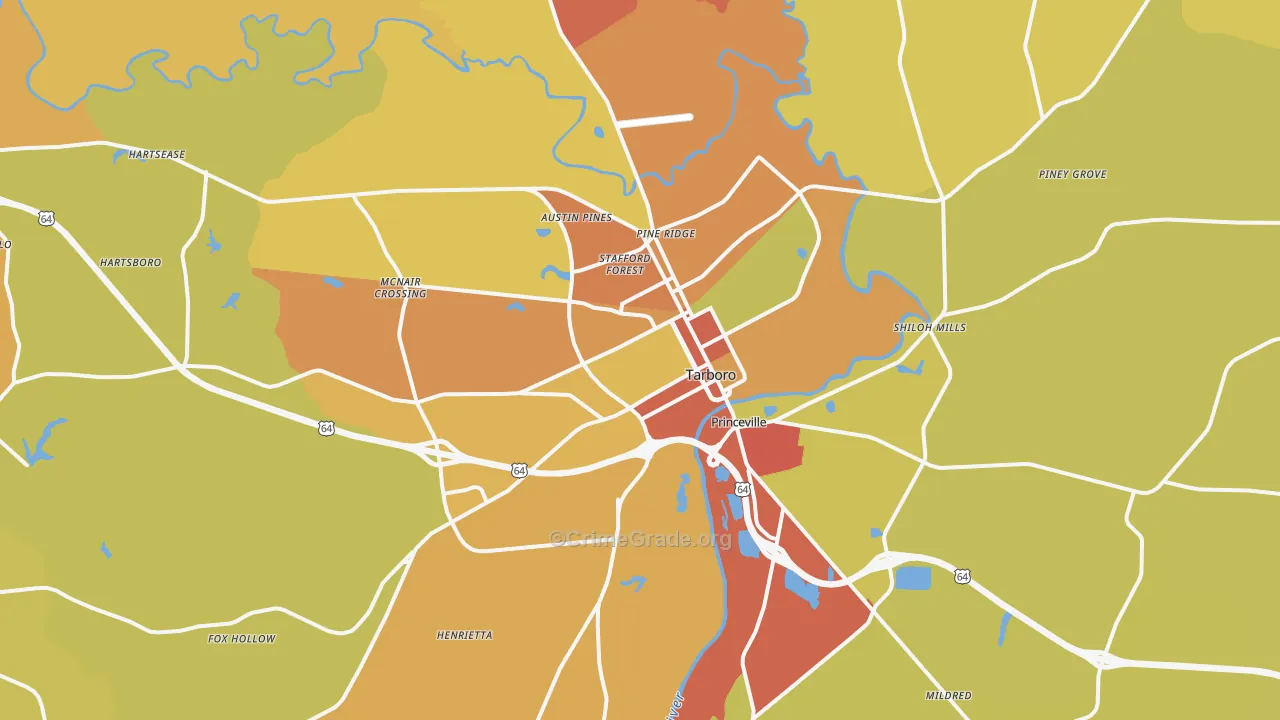 Tarboro, NC Map of Robbery Rates