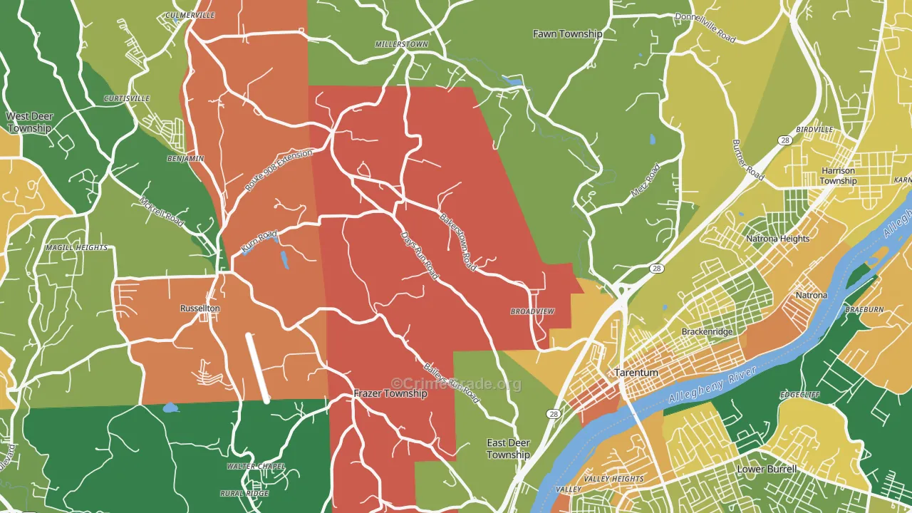 Tarentum, PA Map of Robbery Rates