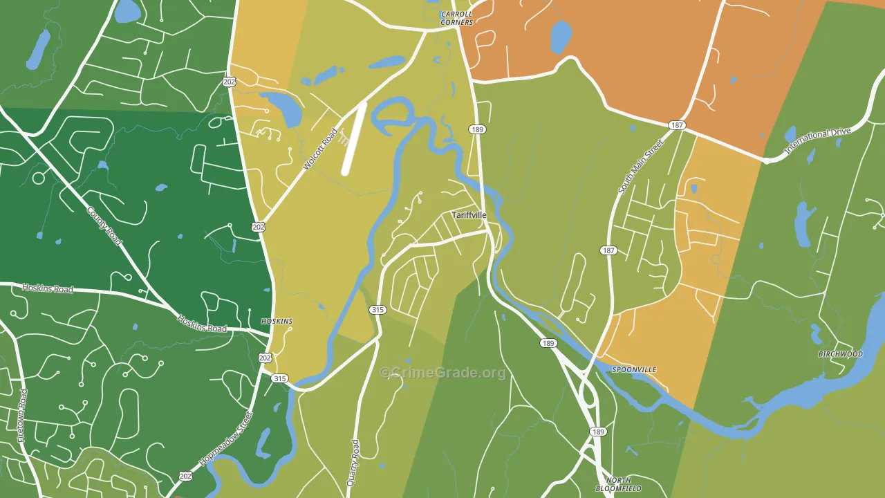 Tariffville, CT Map of Robbery Rates