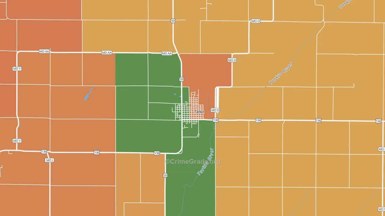 Tarkio, MO Map of Robbery Rates