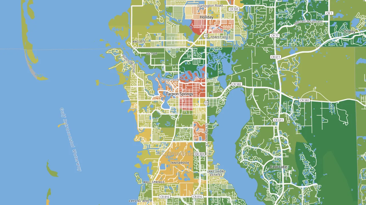 Tarpon Springs, FL Map of Robbery Rates