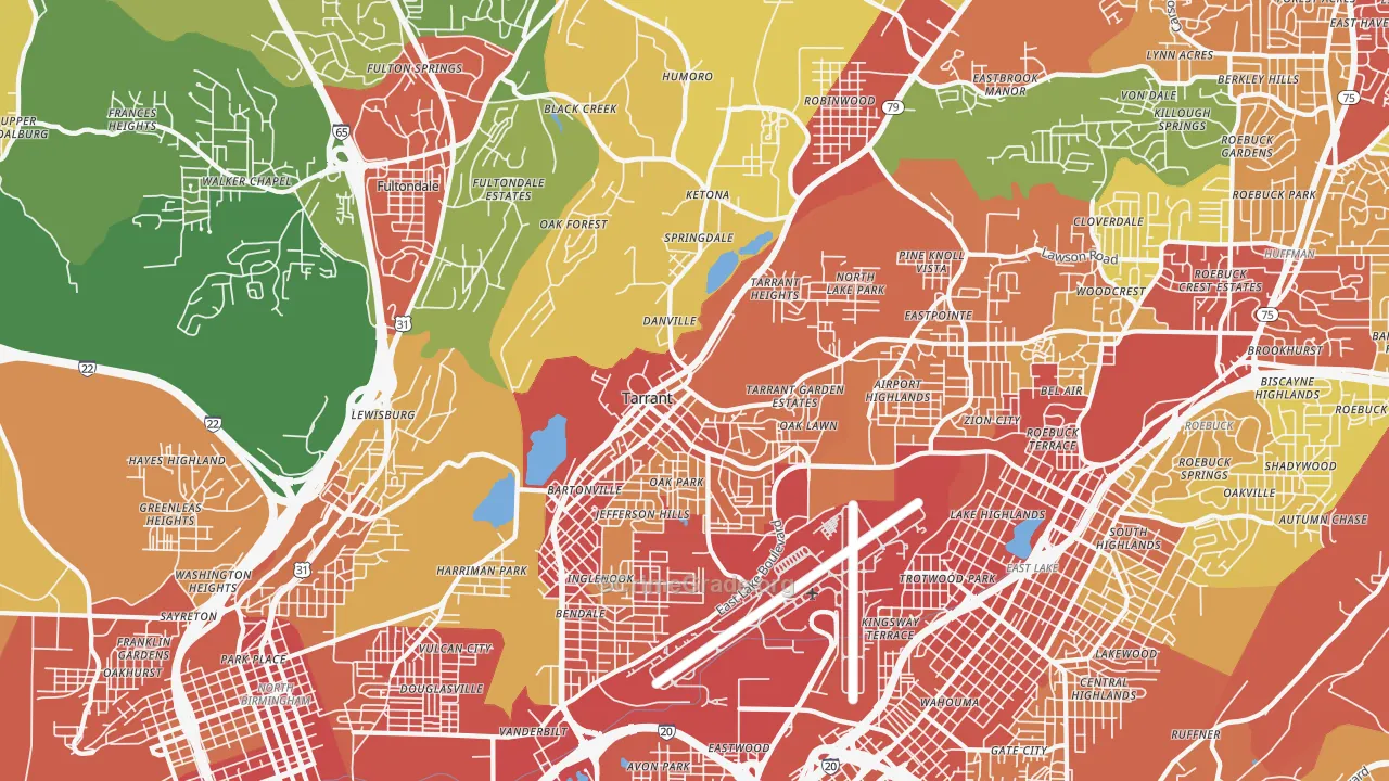 Tarrant, AL Map of Robbery Rates