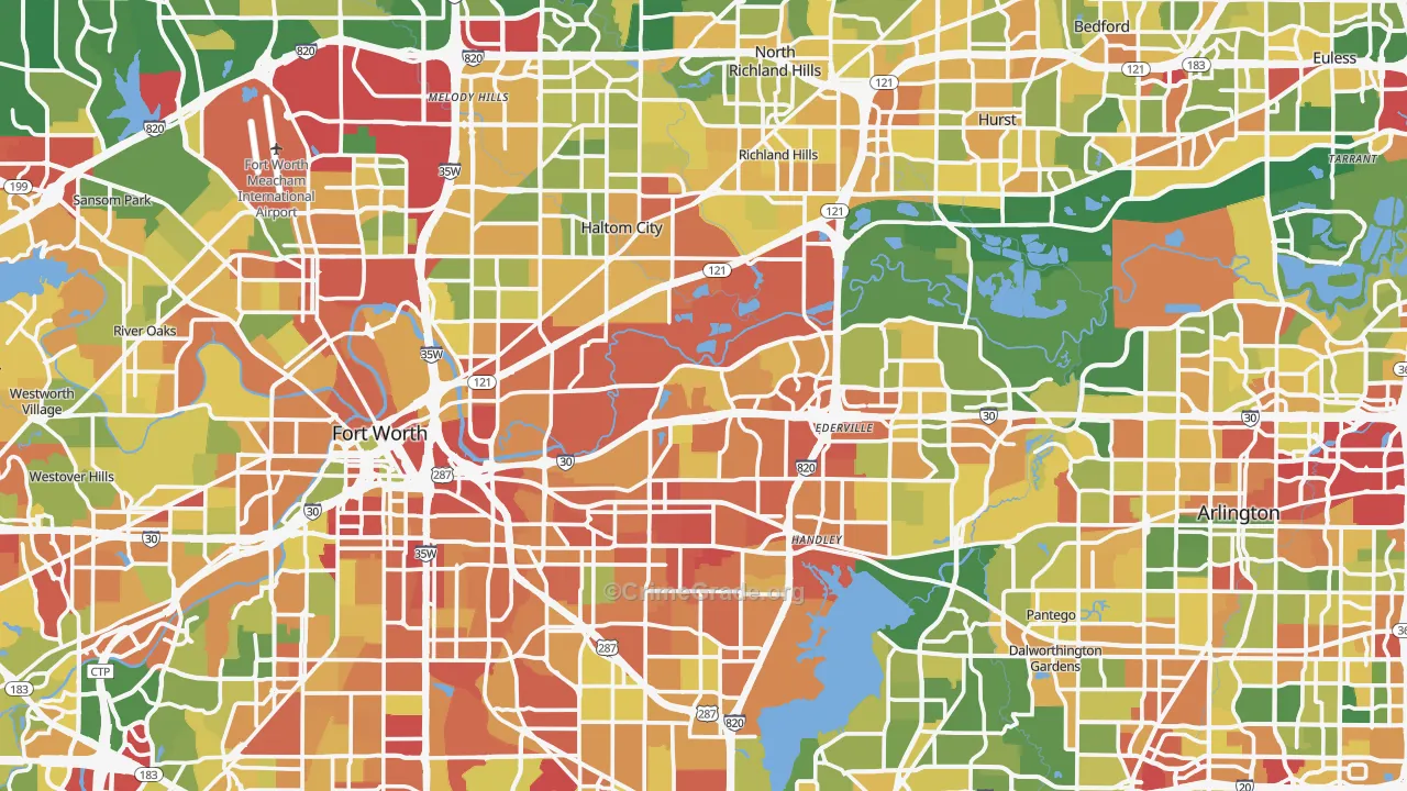 Tarrant County, TX Map of Robbery Rates