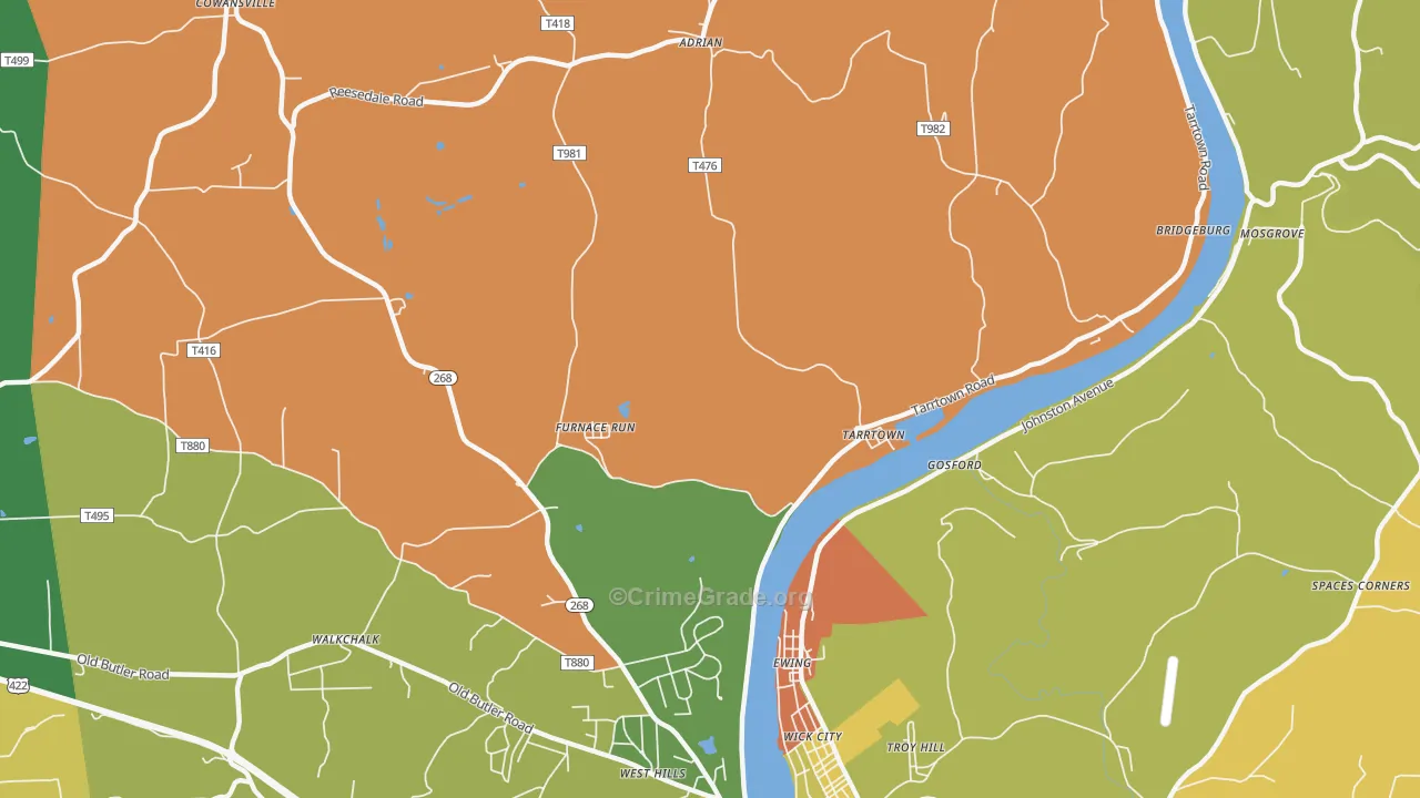 Tarrtown, PA Map of Robbery Rates