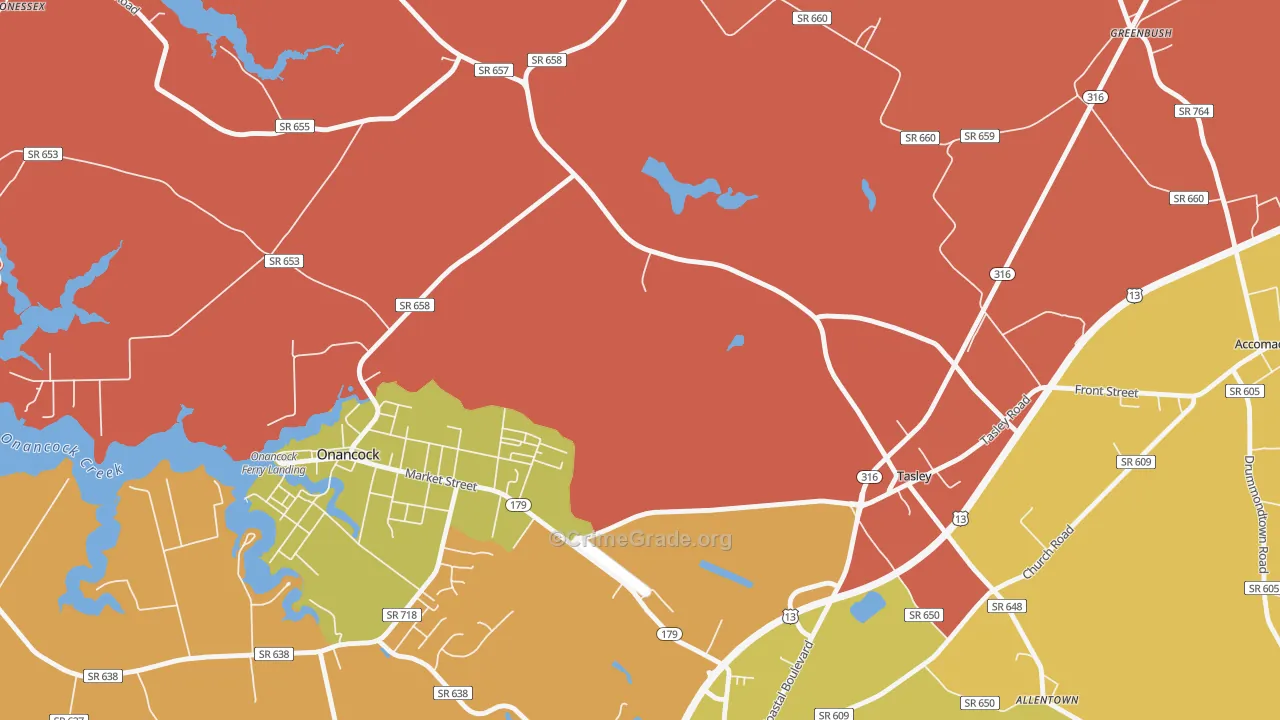 Tasley, VA Map of Robbery Rates