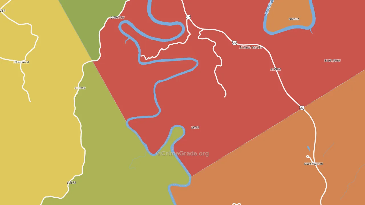 Tateville, KY Map of Robbery Rates