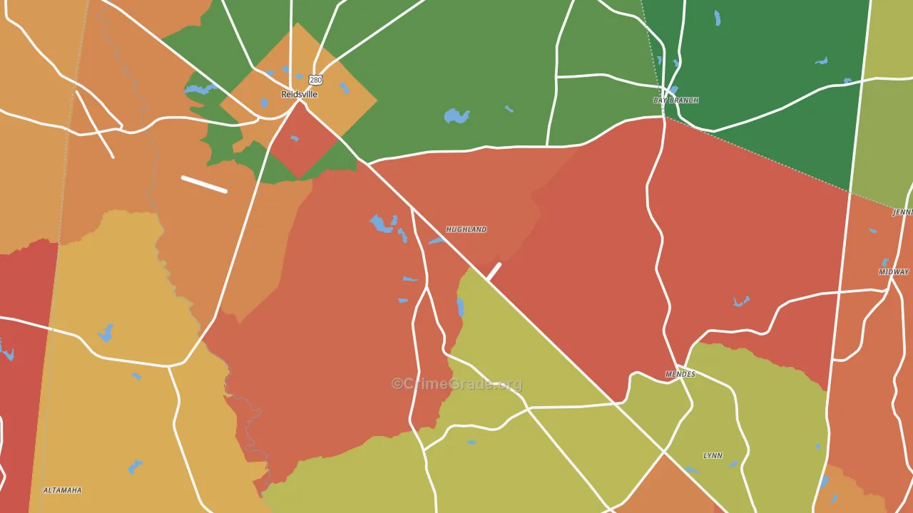 Tattnall County, GA Map of Robbery Rates