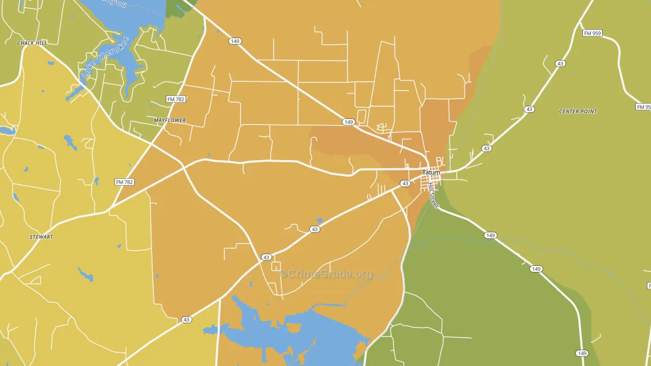 Tatum, TX Map of Robbery Rates
