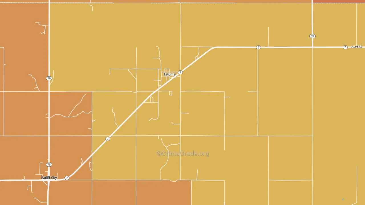 Tatums, OK Map of Robbery Rates