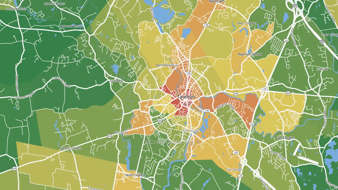Taunton, MA Map of Robbery Rates