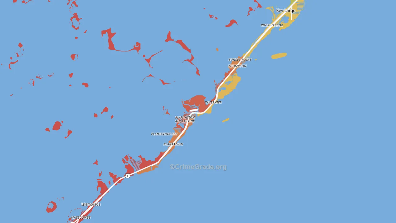 Tavernier, FL Map of Robbery Rates