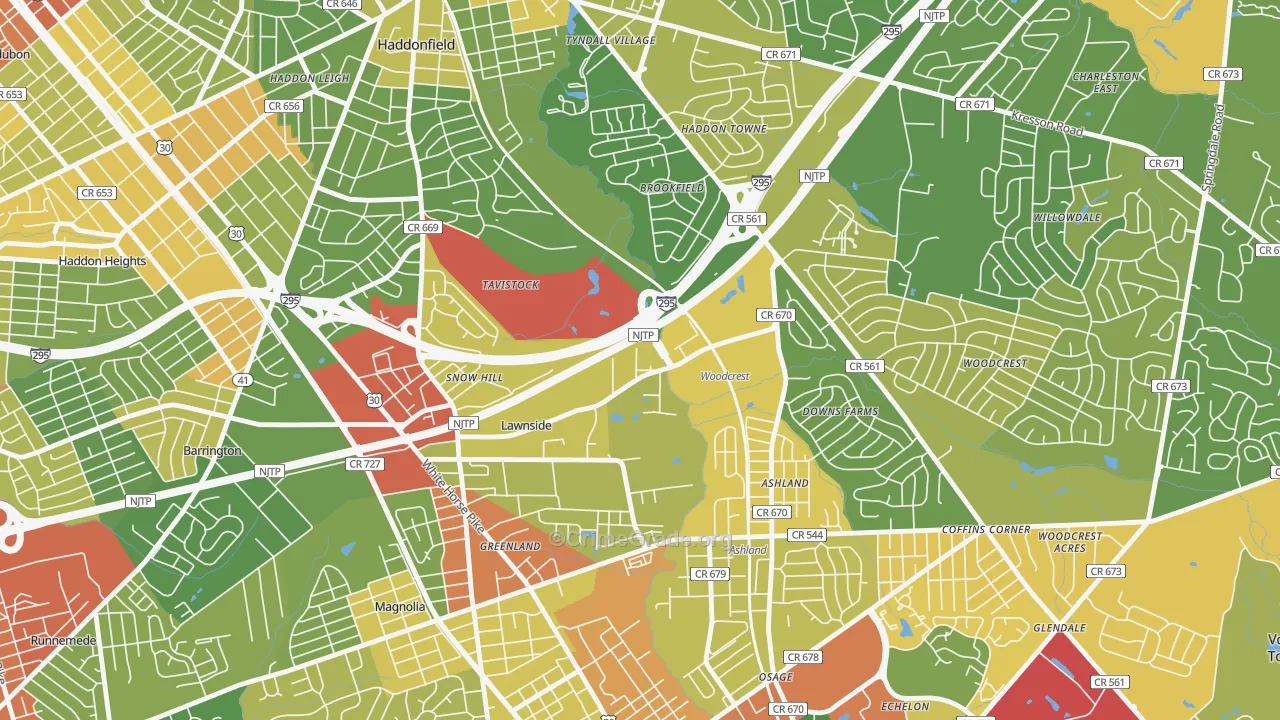 Tavistock, NJ Map of Robbery Rates