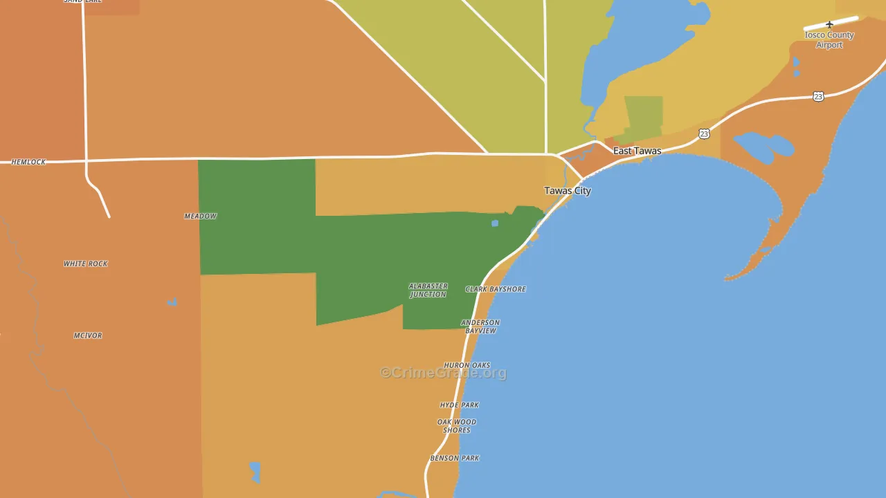 Tawas City, MI Map of Robbery Rates