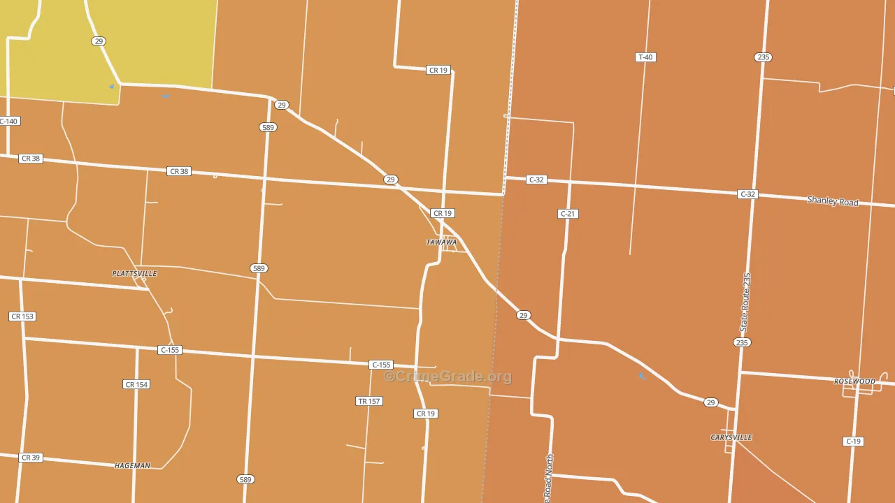 Tawawa, OH Map of Robbery Rates